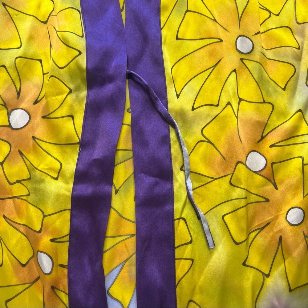 NWT Intimates Sleepwear Purple Yellow Floral Short Sleeve Satin Robe Jacket L - Picture 6 of 8
